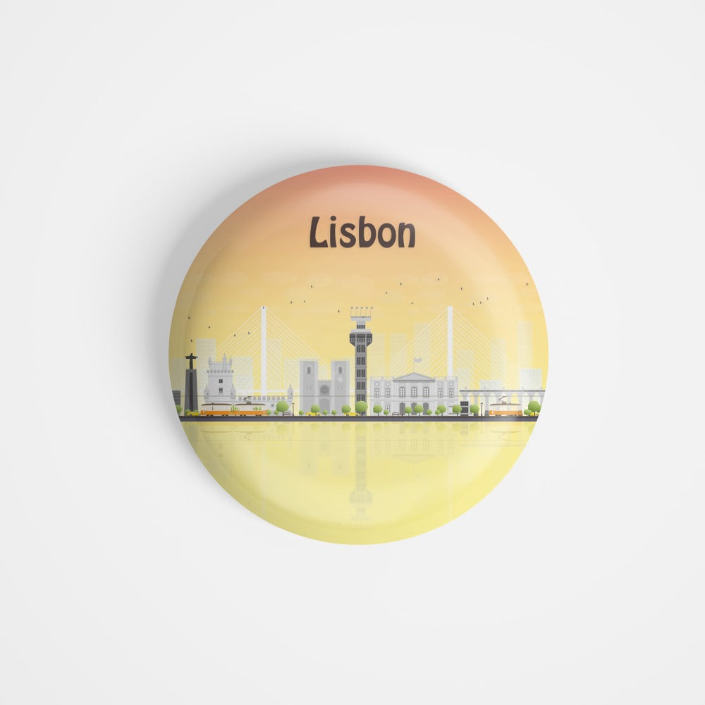 dhcrafts Round Fridge Magnet Multicolour Places Lisbon City Of Portugal Glossy Finish Design Pack of 1 (75 mm)